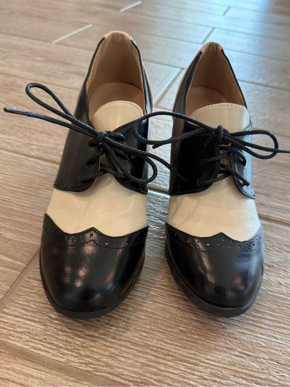 Chase + Chloe Two-Tone Black and White Oxford Heels